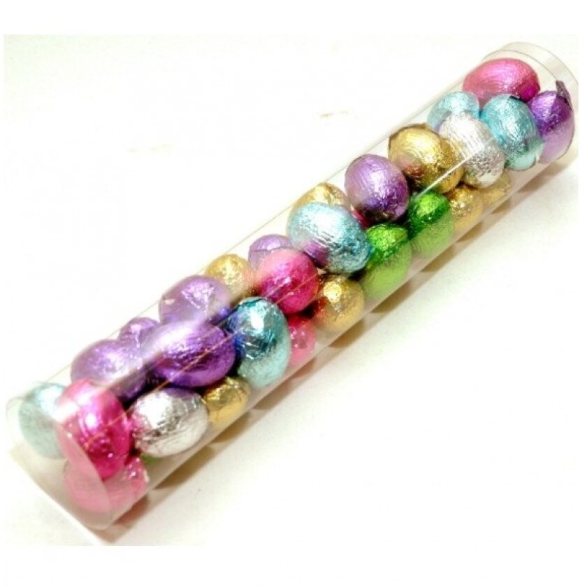 Geschenktube met chocolade eitjes, 175 gram (vanaf 50 stuks)