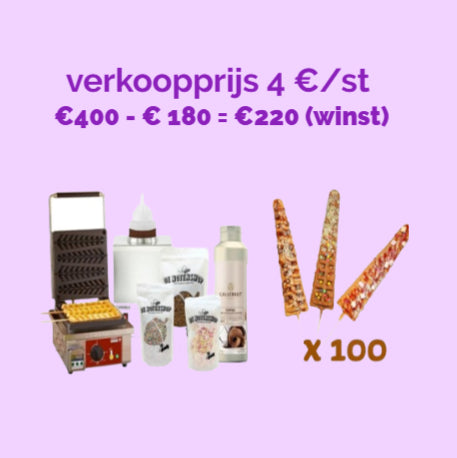 Verkoopset 100 Lolly Wafels (incl. toppings)