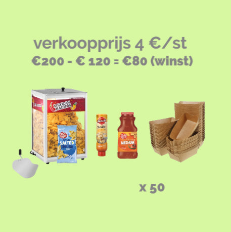 Verkoopset nacho's 50 stuks (incl toppings)