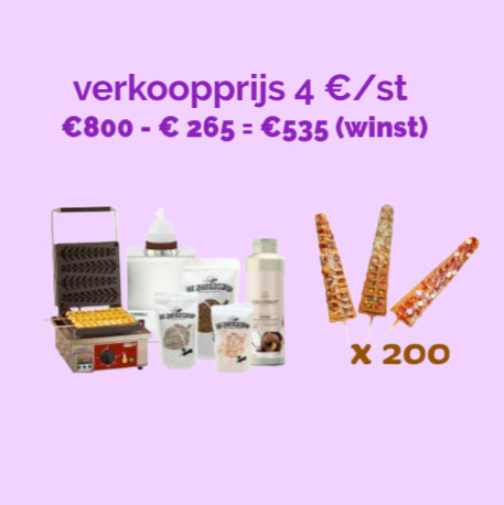 Verkoopset 200 Lolly Wafels (incl. toppings)