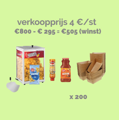 Verkoopset nacho's 200 stuks (incl toppings)