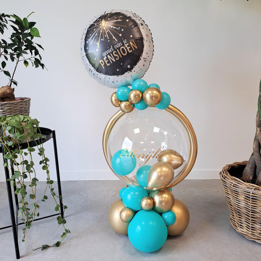 Maatwerk ballondecoratie Pensioen bubble gepersonaliseerd met naam